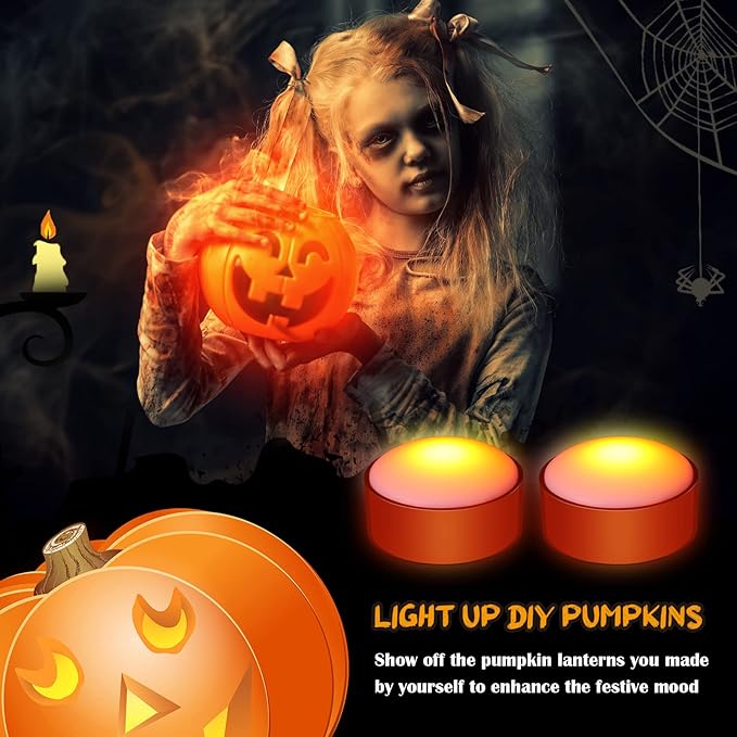 Riakrum 6 Pieces Remote Timer LED Lights with Remote LED Pumpkin Lights Battery Operated Lantern Bright Flameless Candle(Orange White)