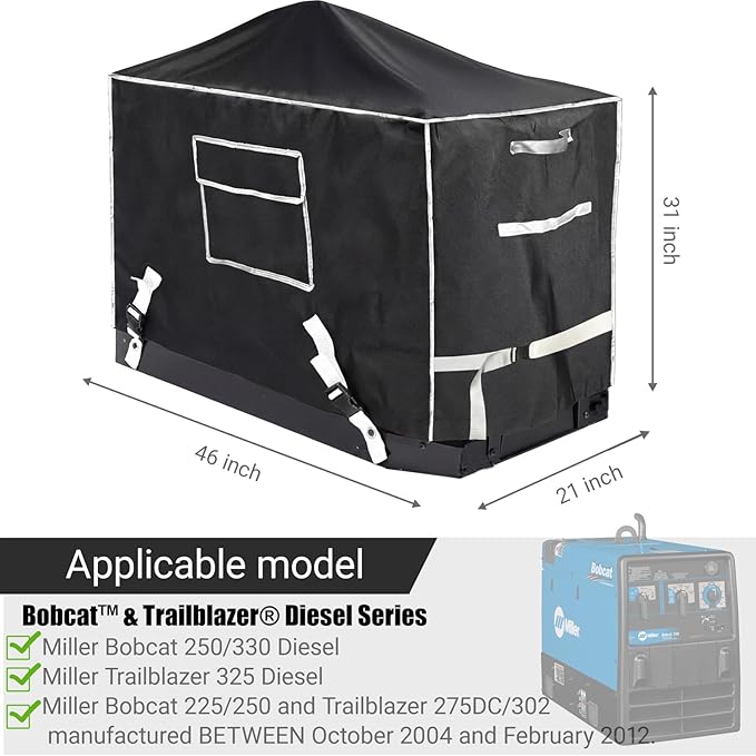 Heavy-Duty Welder Generator Cover with Upgraded Exhaust Pipe Protector - Fits for Miller Bobcat 250/260 Diesel 225/250 Gasoline &amp Trailblazer 325/330 Diesel Models All-Weather Protection