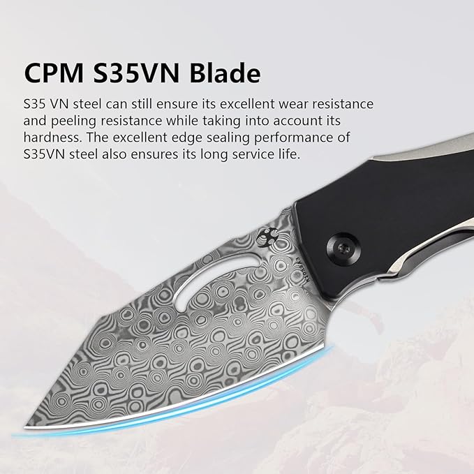 KANSEPT Loki Pocket Folding Knives for Men EDC Camping Folding Knife 2.99'' Damascus Blade Material Pocke Knife with Plain &amp Black Anodized Titanium Handle Everyday Carry K1058A3