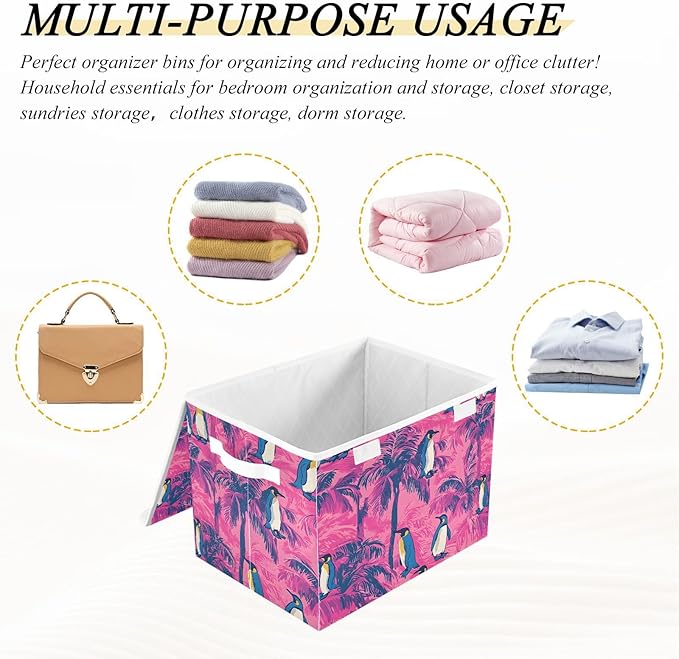 Storage Cube with Lid Tropical Penguin Print 16.5×12.6×11.8 IN 1 Pack Collapsible Large Capacity Foldable Storage Basket Bin Organizer