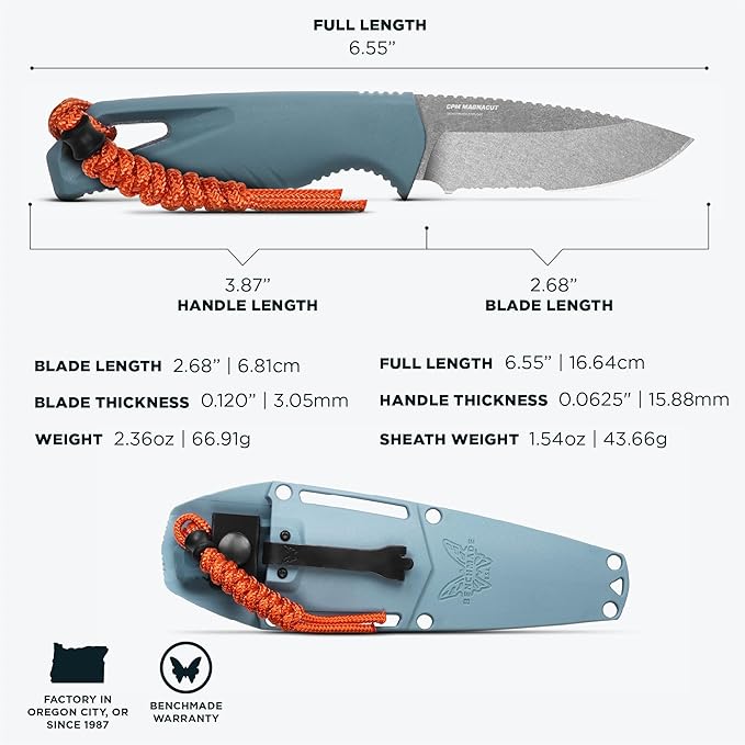 Benchmade - Intersect Outdoor Knife Drop-Point Serrated Blade Depth Blue Santoprene Handle (18050S)