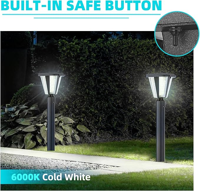 Lovus Solar Post Lights with Pier Mount Base 6000K Cold White Solar Lamp Post Light IP65 Waterproof Dusk to Dawn LED Outdoor Column Lights 400LM Pole Light for Pillar Garden Yard Gate 2 Pack