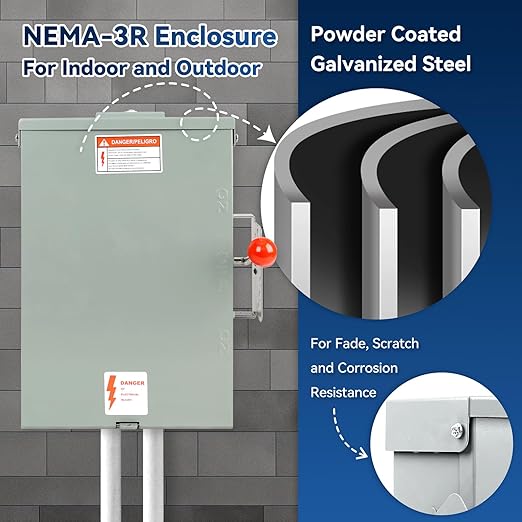 200 Amp Generator Transfer Switch Manual 48000W General Duty Double Throw Switch 120/240V Stronger&ampStability Meeting NEMA 3R Standards for Outdoor and Indoor Enlarged Enclosure for Easy Wirin