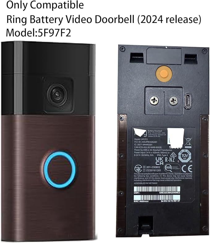 Solar Charge Compatible with Ring Battery Doorbell with a USB-C Power Connector.Ring Solar Charger for Battery Doorbell（White）