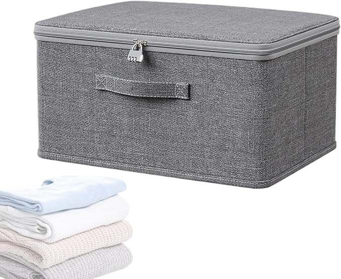 Lockable Storage Bin – Stackable Organiser Chest with Lid Secure Snacks Storage Box | Durable Protective Clothing Storage Tote Heavy Duty Utility Lock Container for Garage Sweater Holder
