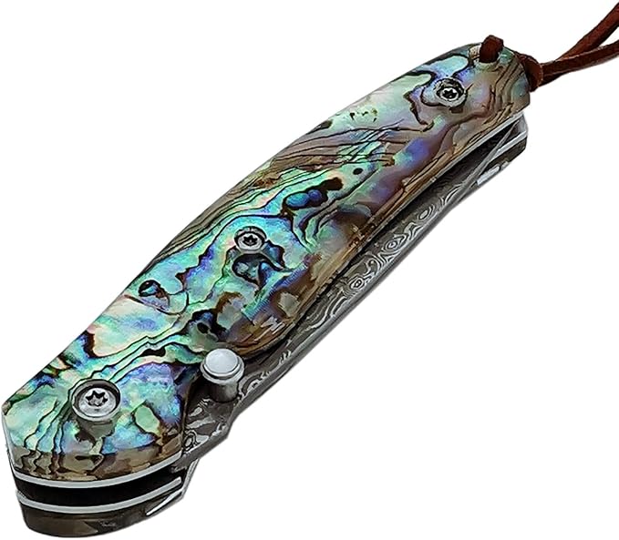 Father's Day Mother's Day &amp Birthday Gift for Him Her - ALBATROSS Folding Pocket Knife - 6.5 Damascus Steel Blade with Abalone Seashell Handle Handcrafted 71-Layer Modern Knife with Liner Lock