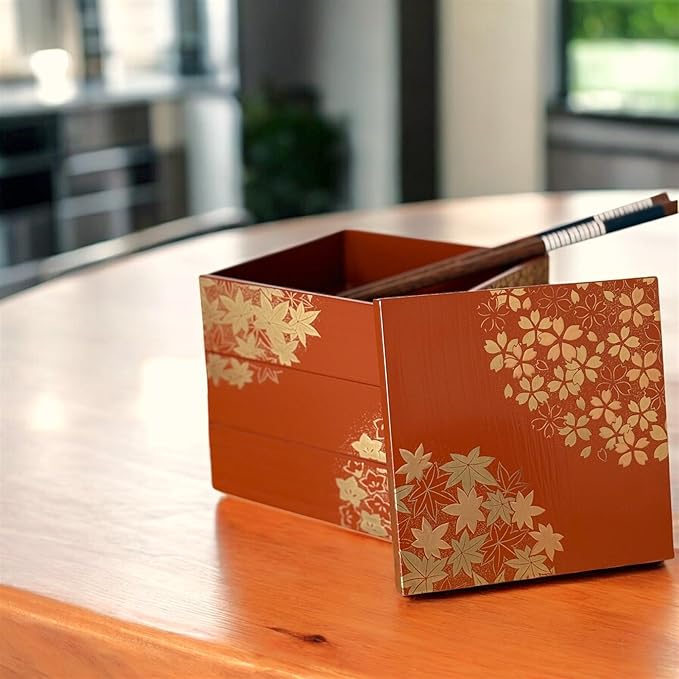 Japanese Jubako Box 3 Tiers Stacking Box with Lid Dishwasher Safe Yamanaka Lacquerware Hand-painted by Craftsmen
