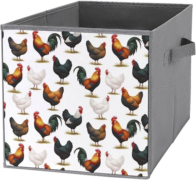 Collapsible Storage Box with Handles Cute Farm Animals Chicken Multi-Purpose Foldable Cube Bin for Pantry Garage Bathroom Quick-Fold Design for Easy Storage