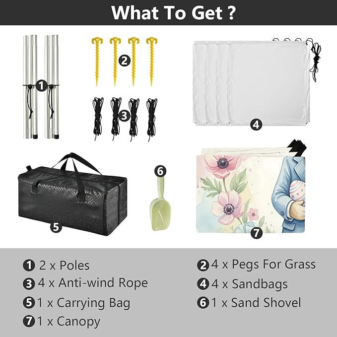 xigua Easter Bunny Beach Tent Sun Shelter with Carrying Bag - Silver Coated Oxford Fabric Beach Canopy for Beach Camping Fishing - Includes Windproof Ropes Sandbags &amp Stakes