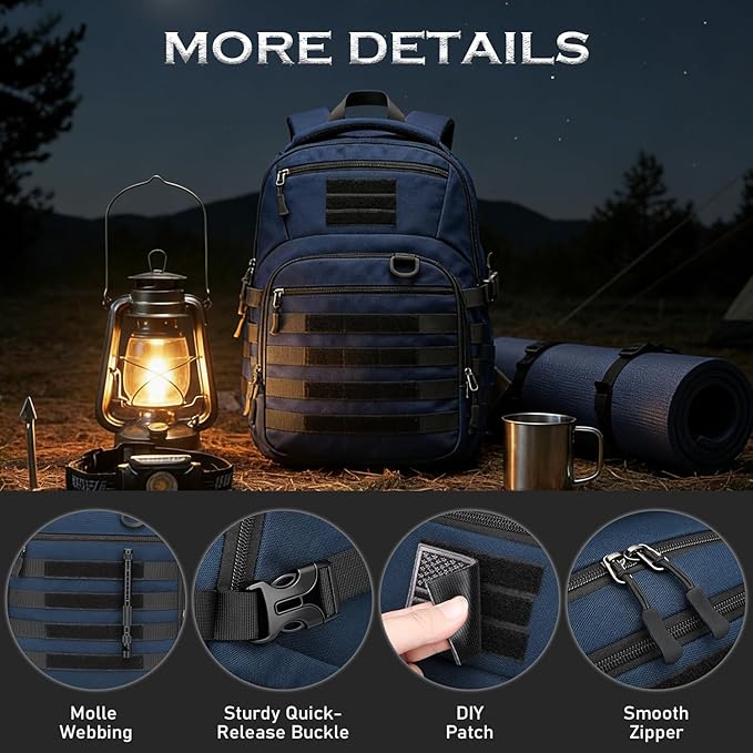 25L Military Tactical Backpack for Men - Molle Army 3 Days Assault Pack Out Bag Hiking Rucksack (Blue 25L)