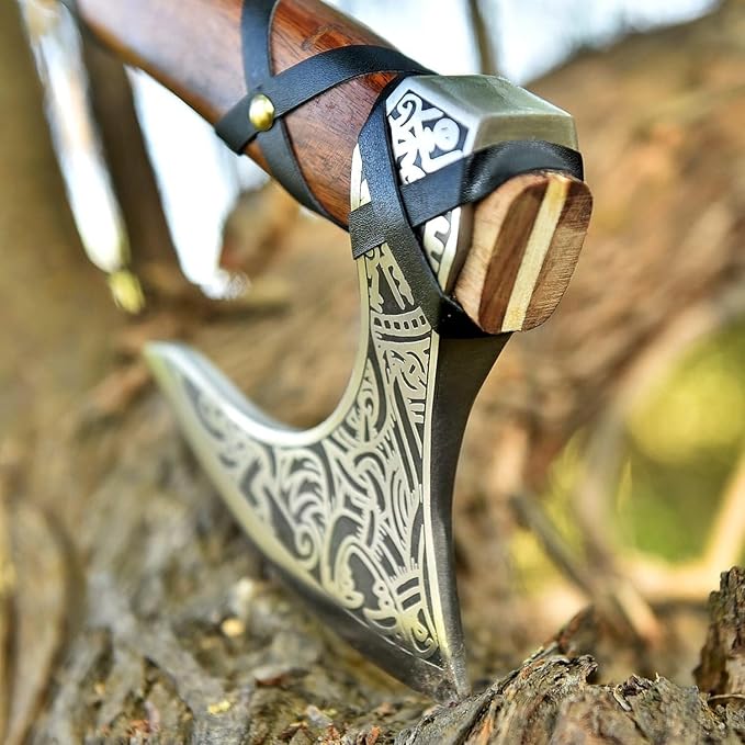 Custom Handmade Viking Axe Ragnar Wood Handle Carbon Steel with Leather Sheath(FM-03)