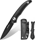 TONIFE Nova 2.68'' Blade Mini Neck Knife Full Tang Fixed Blade Knife with Kydex Sheath and Adjustable Paracord Lanyard for Camping Outdoor Survival Tool (Black+Black Titanium)