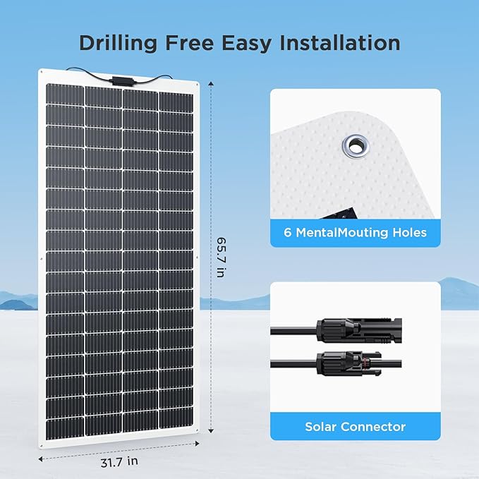 400W Flexible Solar Panel Set (2x200W) Cool-Running White Design Premium ETFE Solar Array Weatherproof Power Solution for Catamaran Large RV and Shed