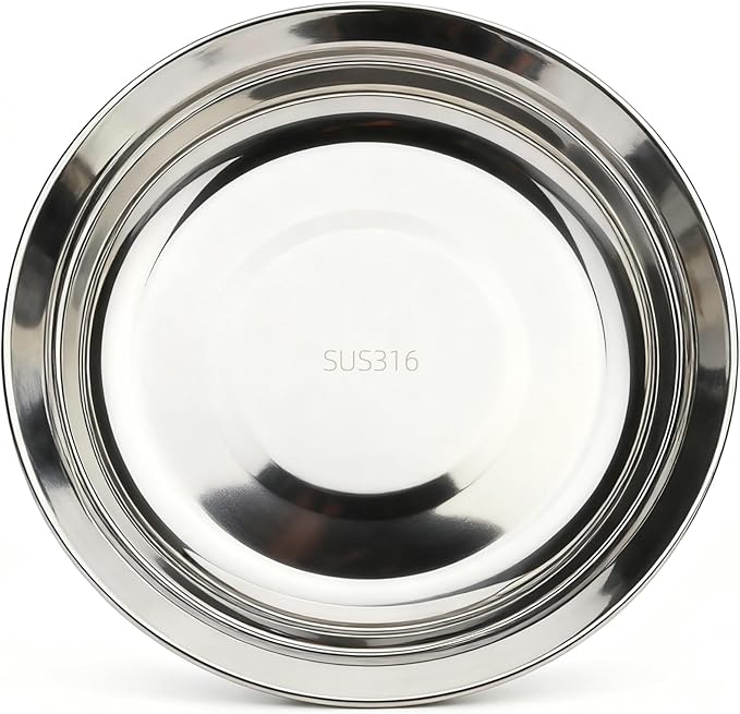 4-Piece Stainless Steel Pasta Plates and Bowls Set 8.6 inch 47oz Large Double Walled 18/8 Metal Soup Salad Bowls &amp 18/10 Steel Plates Dinner Dishes Unbreakable for RamenPhoCerealDishwasher Sa