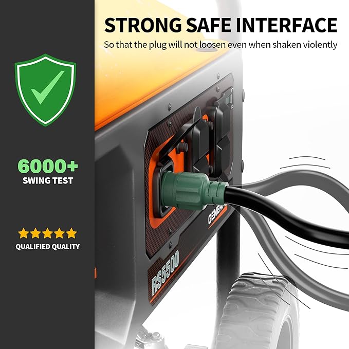 POWGRN 50 FT 30 Amp Generator Extension Cord 4 Prong Heavy Duty NEMA L14-30P to NEMA L14-30R 125/250V 7500W Green 10 Gauge STW Twist Locking House Power Cord 50 Feet Generator Cable