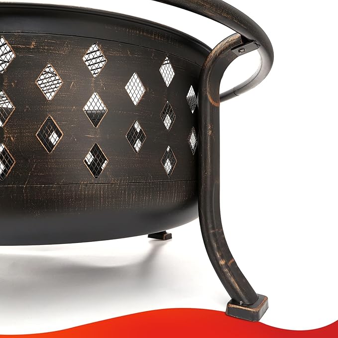 SINGLYFIRE 36 Inch Fire Pits for Outside Large Outdoor Wood Burning Crossweave firepit Heavy Duty Steel Bronze Bonfire Pit for Patio Backyard Garden with BBQ GrateSpark ScreenLog GratePoker
