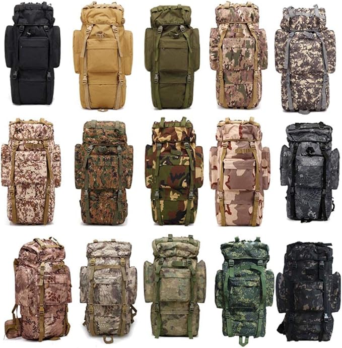 Outdoor Sports Pack Hiking Bag Tactical Rucksack Camo Knapsack Combat Camouflage Tactical Molle 65L Backpack - A-TACS FG