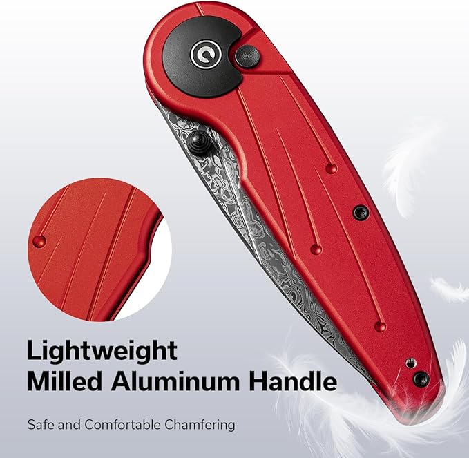 CIVIVI Starflare Pocket Knife for Men Women Button Lock Folding Knife with 3.3 Damascus Blade Milled Aluminum Handle Cool Knife for Everyday Carry C23052-DS1