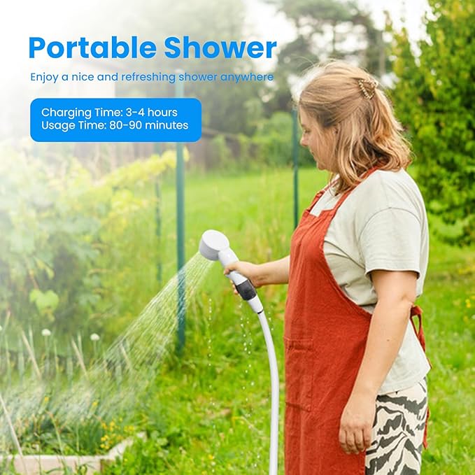 Portable Camping Shower Outdoor Camp Shower PumpUpgrade Rechargeable Electric Shower Pump with Intelligent Digital Display Multiple Spray Modes for Camping Hiking TravelingRV