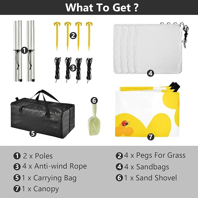 Beach Canopy with Windproof Ropes &amp Sandbags Beach Tent Sun Shade Sun Shelter for Camping Trips Fishing Backyard Fun or Picnics Flowers