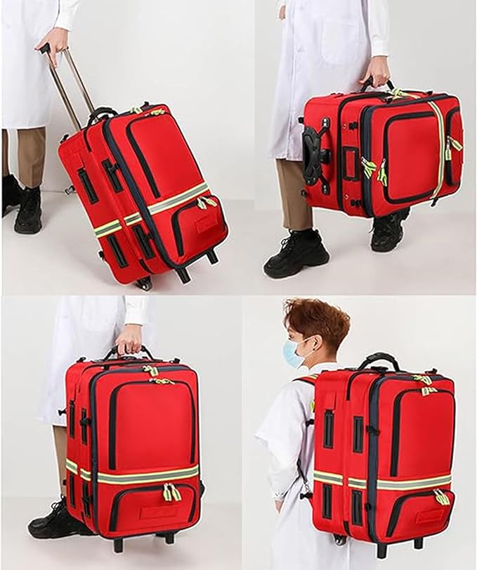 Emergency Backpack Empty First Responder Trauma Bag with Trolley &amp Wheels Large Capacity Oxford Cloth for EMT Paramedic Nurses Tactical Medics Home Care(A01With 3 pieces (empty bag))