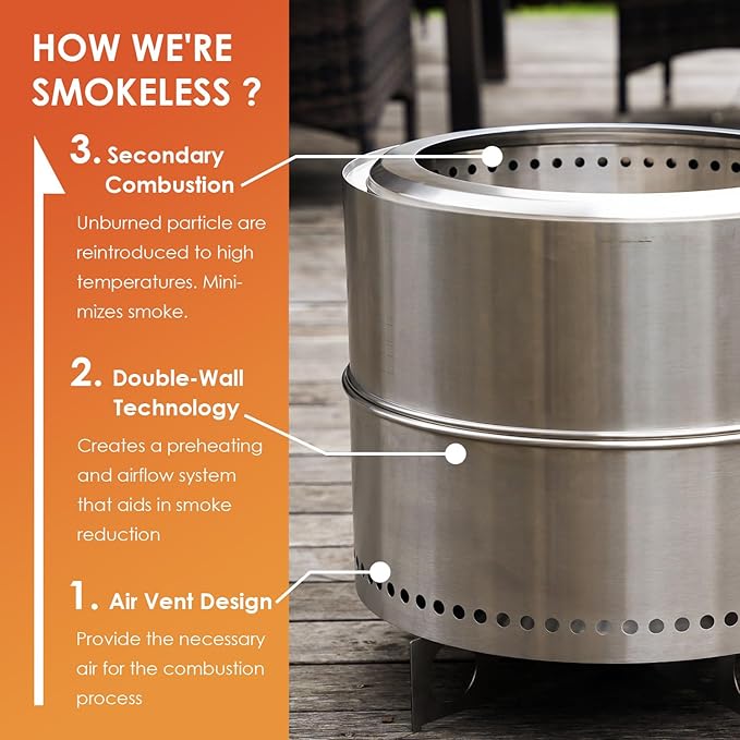 GreenVines Smokeless-Fire-Pit | 19-Inch | 304 Stainless-Steel-Firepit | Portable Outdoor Pits with Stand for Camping | Bag &amp Sticks &amp Holders | Solo Wood Burning Bonfire | Low Smoke Stove