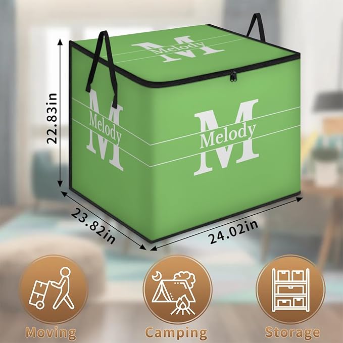 Personalized Extra Large Storage Basket with Lid Comforters Spring Green with Initial Letter Blanket Bedding Storage Bin for Home Collapsible Basket for Clothes Moving Car Trunk