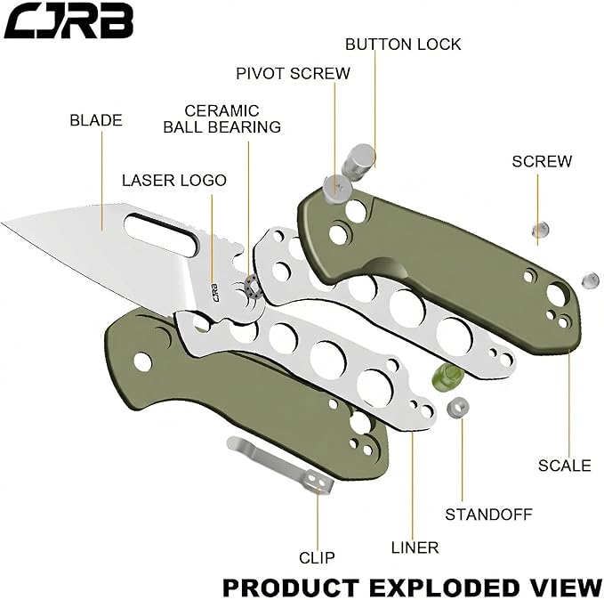 CJRB CUTLERY Army Green Manual Folding Knife with Button Lock (1933)