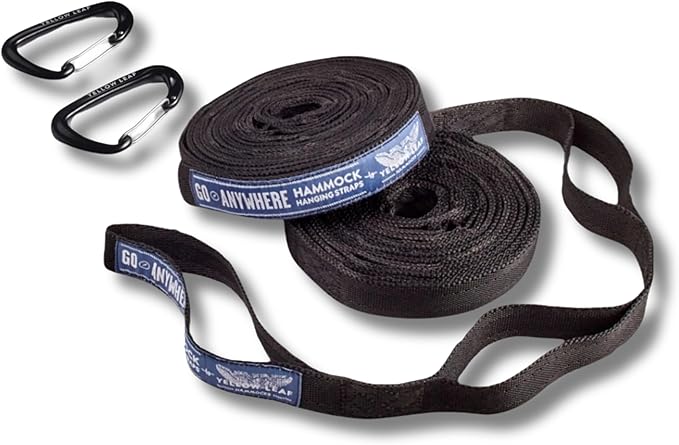 Go Anywhere Hammock Straps by Yellow Leaf Hammocks -Set of Two Nylon Straps Each 12 Feet Long 400lb Max - Easy to use Pre-Looped Tree Friendly Super Strong Color: Black