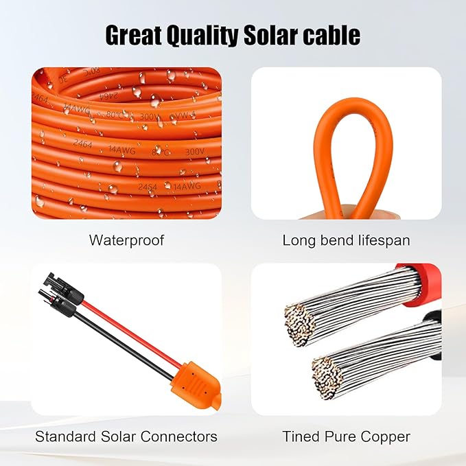 14 Gauge Solar Extension Cable 100FT 10AWG Solar Panel Cable with Female and Male Connector 14AWG Red &amp Black Main Solar Wires Heavy Duty Outdoor Power Cord for RVPhotovoltaic Systems Generat