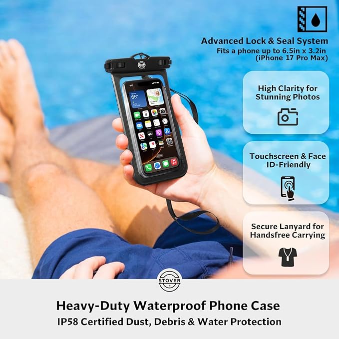 STOVER 5/10/25/30/40/55L Waterproof Dry Bag- Roll-Top Backpack w/Phone Case- Kayaking Hiking Camping Boating- Men/Women