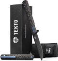 TEKTO F2 Bravo Folding Pocket Knife - D2 Steel Blade Ceramic Ball Bearings - EDC - Snap Swift Flip for Camping Backpacking - 2.4oz (68g) G10 Forged Carbon Handle Blue Titanium Accents