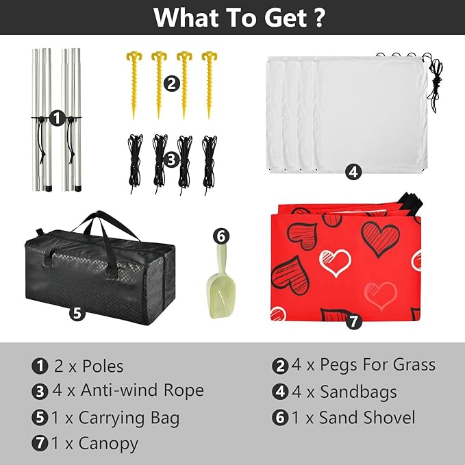 Beach Canopy with Windproof Ropes &amp Sandbags Beach Tent Sun Shade Sun Shelter for Camping Trips Fishing Backyard Fun or Picnics Heart