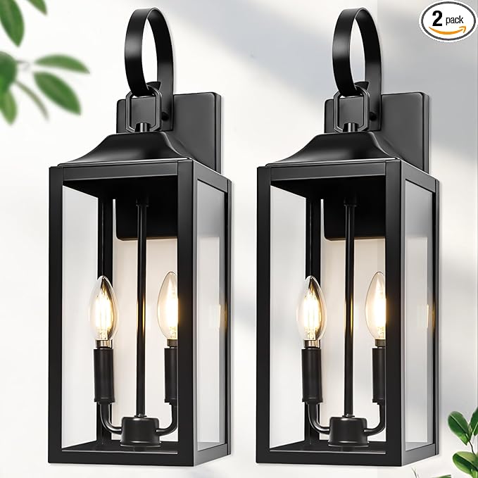 19 Large Outdoor Wall Lights - Black Outside Wall Mounted Light Fixture Exterior Lighting Fixtures Farmhouse Outside Wall Sconce Lantern 2-Light Modern Porch Lights for House 2 Pack