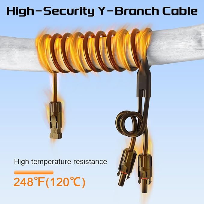 Bateria Power Y-Branch Solar Connectors 21FT 10AWG Extension Cable Solar Cable Parallel Adaptor Solar Panel Wire in Pair with Female and Male Connectors for Solar Panel (1*M/FF+1*F/MM)