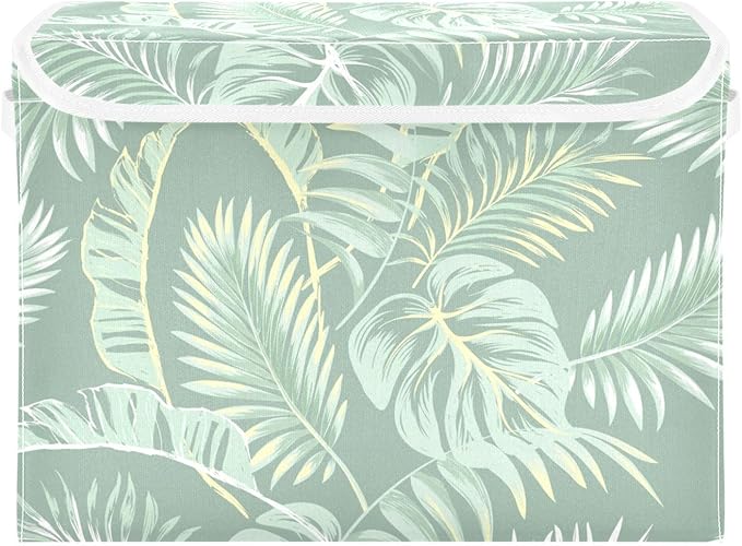 susiyo Large Foldable Storage Bin with Flip-Top Lid Tropical Plants Storage Box Collapsible Closet Organizer Containers Boxes Decorative Baskets with Handles for Home Bedroom Living Room Office