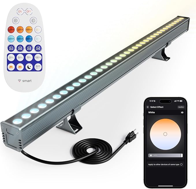 Smart Wall Washer Lights Adjustable Color Temperature 2700K-6500K72W 9600lm 1%-100% Brightness Dimmable LED Bar Light APP &amp Remote Control for Outdoor Compatible with Alexa/Google Assistant