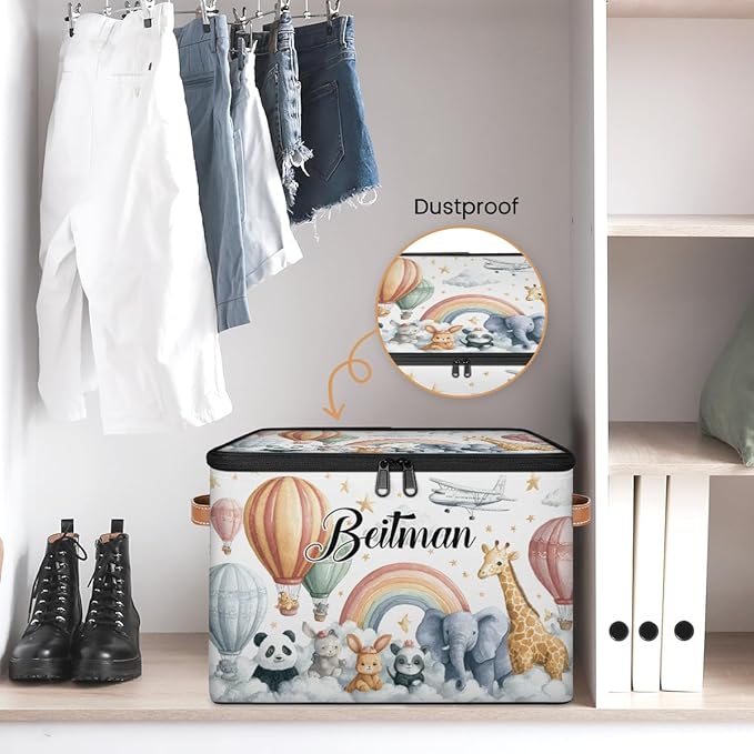 Storage-Bins with Lids Personalized Closet-Storage-Bins Under-Bed Stackable-Cubes-Box for Home Bedroom Animals