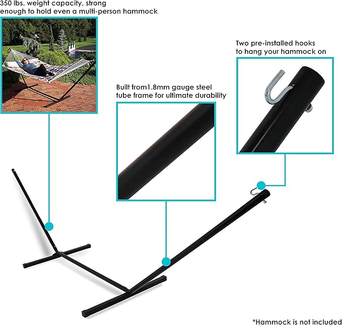 Double Hammock with Space Saving Steel Stand 400 lb Capacity Portable Hammock Frame Stand Heavy Duty for 9 to 13Feet Hammocks Carry Bag Included