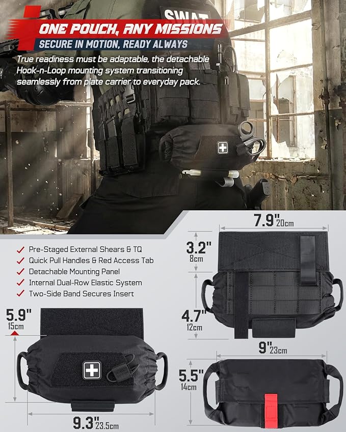 LIVANS Roll Up IFAK Pouch Medical Drop Dump Pouch MOLLE First Aid Pouches Tactical Dangler Pouches Belt IFAK Bag Trauma EMT Bag with Hook-N-Loop for Chest Rig Vest