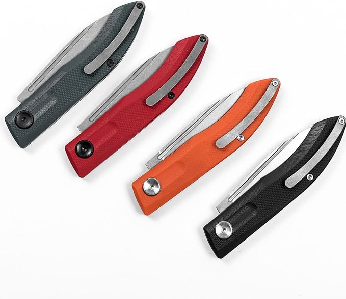 Real Steel Stella Slipjoint Folding Knife - 2.95 Grey washed VG-10 Blade G10 Textured Grip - Camping Hiking Daily Cutting - EDC Knife for Men and Women - Green