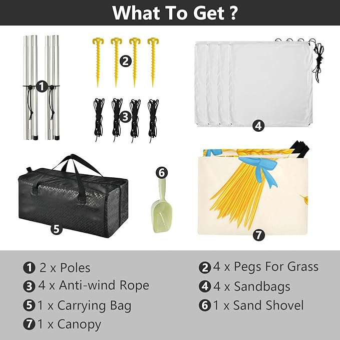 Beach Canopy with Windproof Ropes &amp Sandbags Beach Tent Sun Shade Sun Shelter for Camping Trips Fishing Backyard Fun or Picnics Wheat Pattern