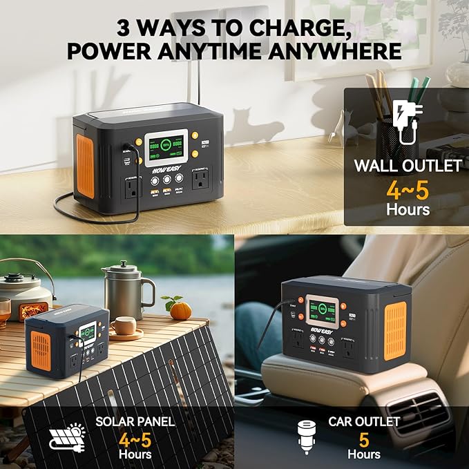 HOWEASY Portable Power Station260W(500W peak) Solar Generator with PD 65W110V Pure Sine Wave AC Outlet 48000mAh Backup Lithium Battery for Outdoor Camping Travel Home Emergency