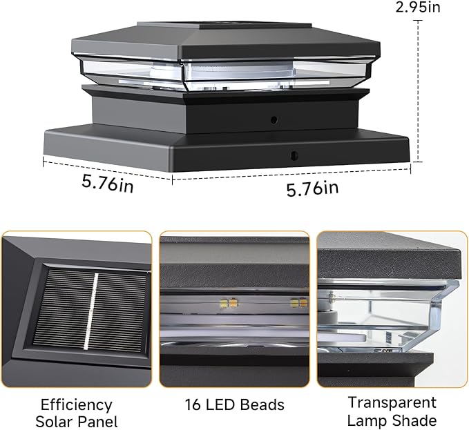 Solar Post Cap LightsFence Post Solar Lights 8 Pack Waterproof Outdoor Light for Garden Deck Patio Black Deck Posts Light with 2 Color ModesFor 4x4 5x5 6x6 Wooden/Vinyl/Aluminium Posts