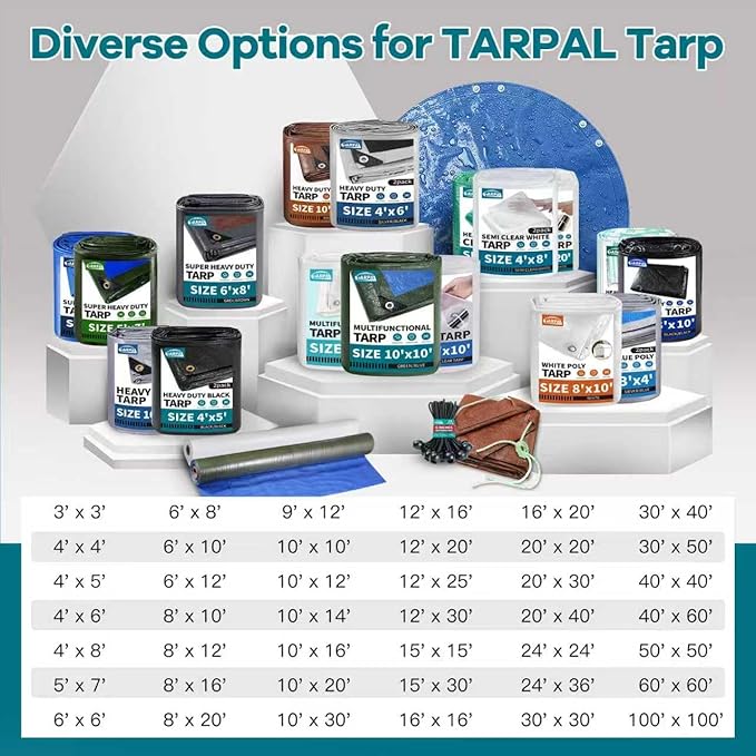 TARPAL 10x20 Feet White Tarp Waterproof Multipurpose Protective Cover All Purpose Outdoor Poly Tarps Cover for Shed Camping FarmFirewood BoatOutdoor Furniture Roof Waterproofing