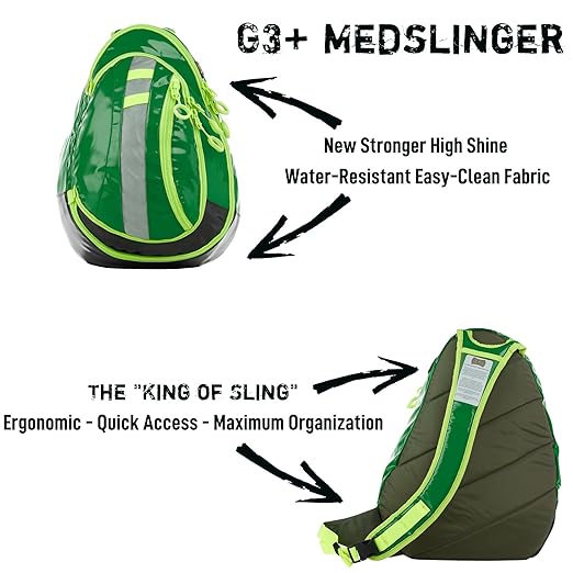 Statpacks G3+ Medslinger Soft Sling Medical Gear Pack Quick Access Bag for EMS Police Firefighters Athletic Trainers Green