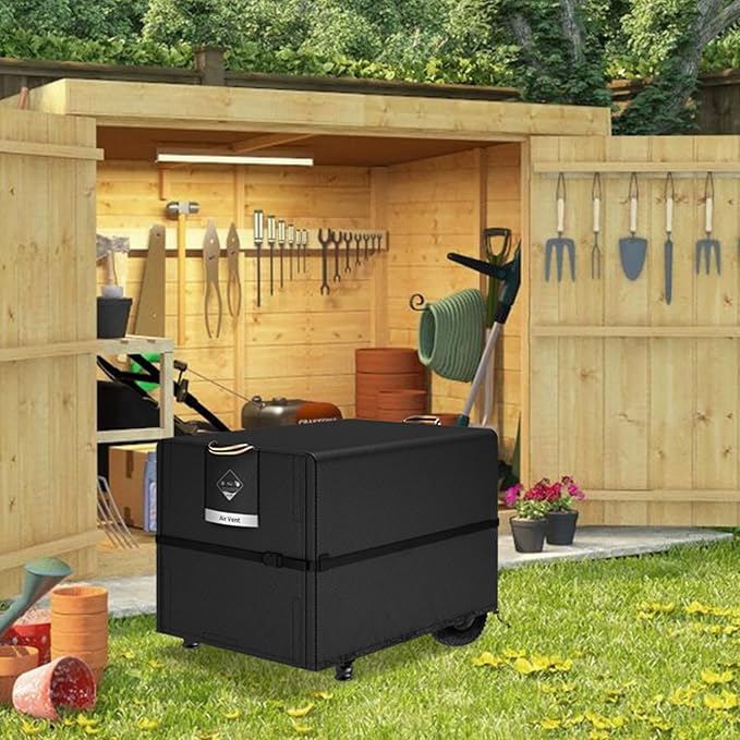 QH.HOME Waterproof Generator Cover 32x24x24 inch 900D Heavy Duty Oxford with Secure Windproof Buckle- for Most Generators 5000-10000 Watt Black