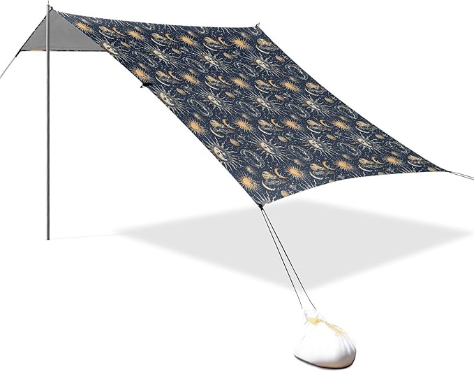 ALAZA Sun Planet Moon Beach Tent Sun Shelter UPF50+ Protection Beach Shade Canopy w/ 4 Sandbags for Outdoor Camping Fishing Backyard Fun Picnic 10x9 ft