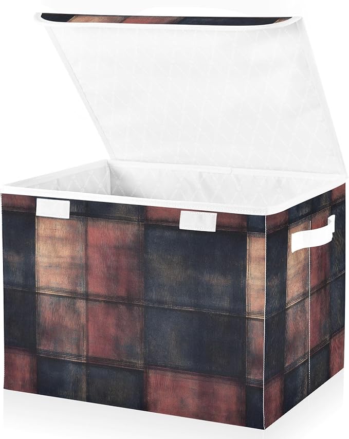 Storage Cube with Lid Plaid Red Black Print 16.5×12.6×11.8 IN Collapsible Large Capacity Foldable Storage Basket Bin Organizer