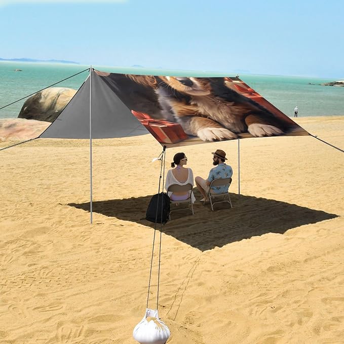 ALAZA Christmas Dog Puppy with Present Beach Tent Sun Shelter Portable Canopy Sunshade for Outdoor Camping Picnics Backyard Fun 10x9 ft